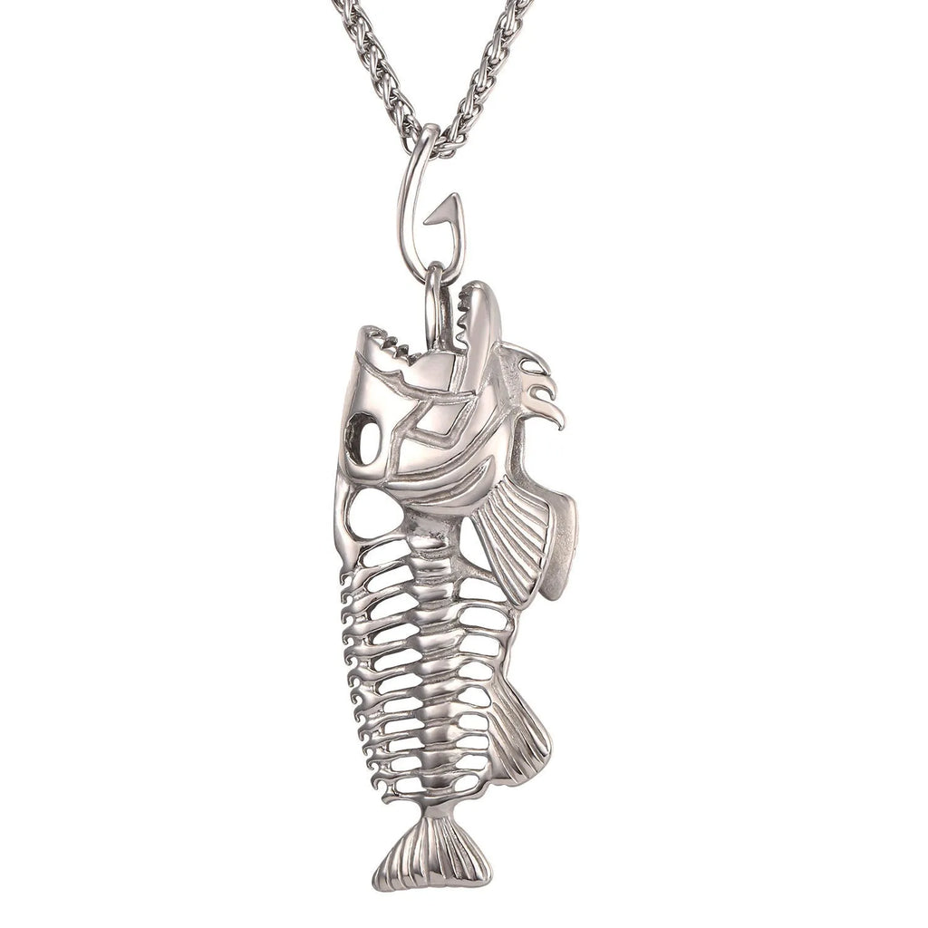 Fish bone pendant necklace in titanium steel with gold plated finish