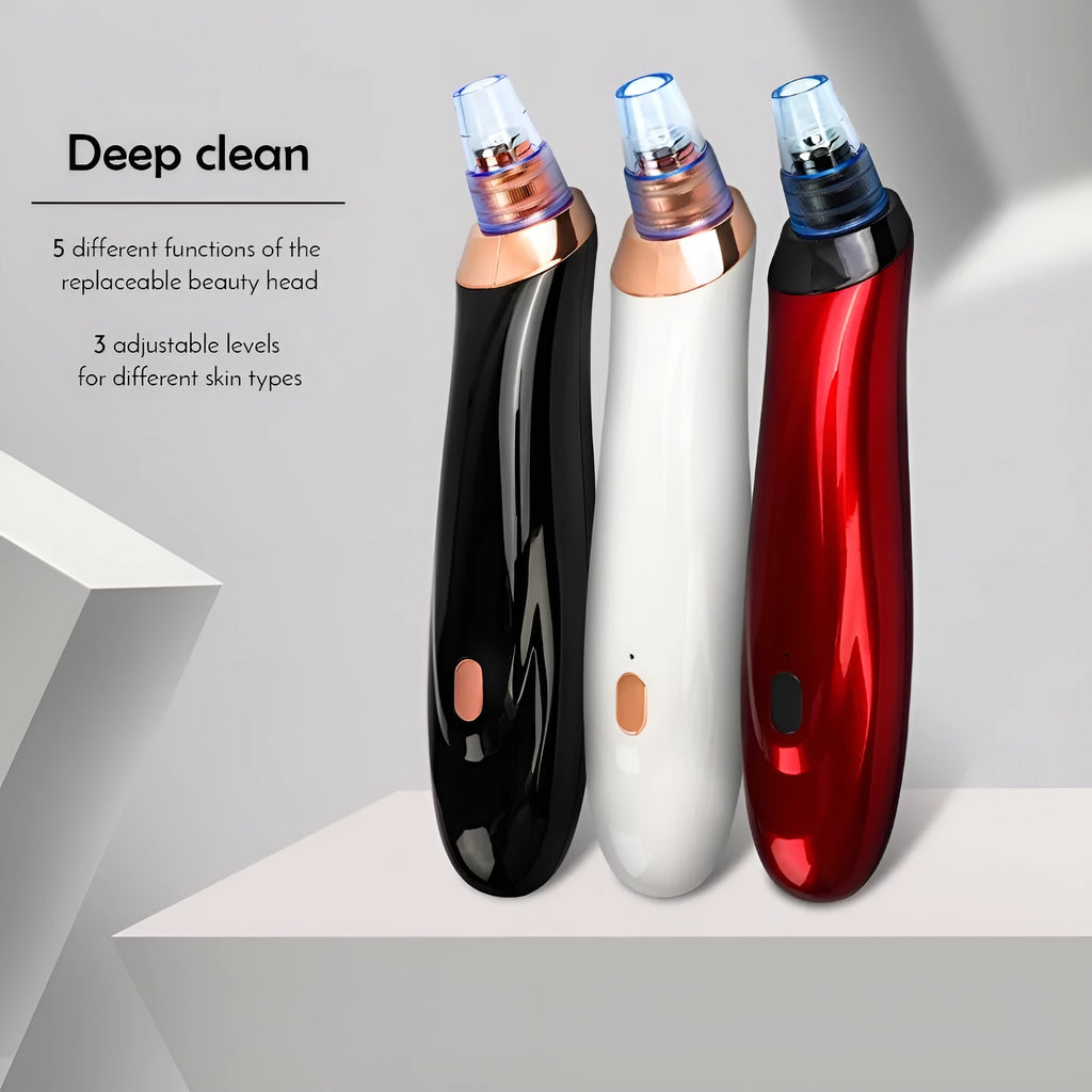 Electric blackhead remover device with five nozzle attachments for pore cleaning