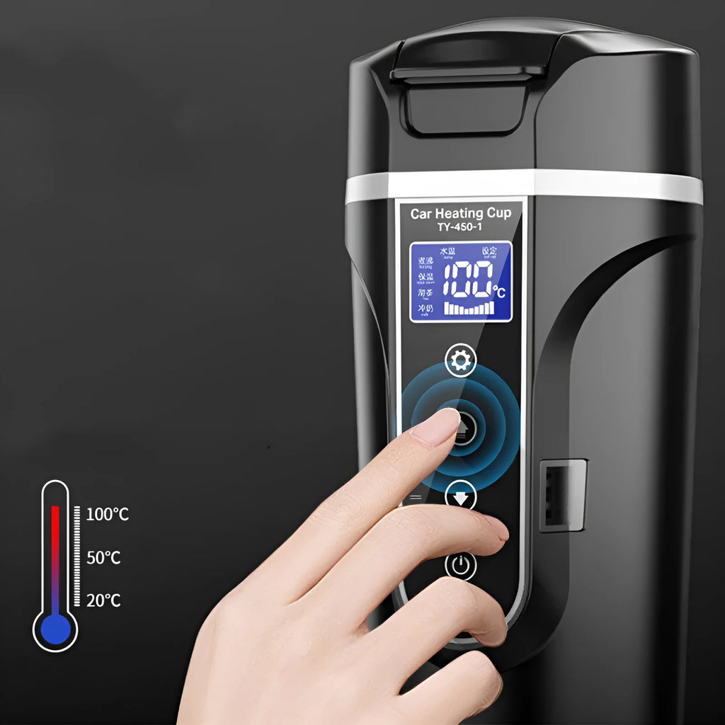 Portable car bottle smart touch digital display insulated cup with 400ml capacity for heating water black and white options