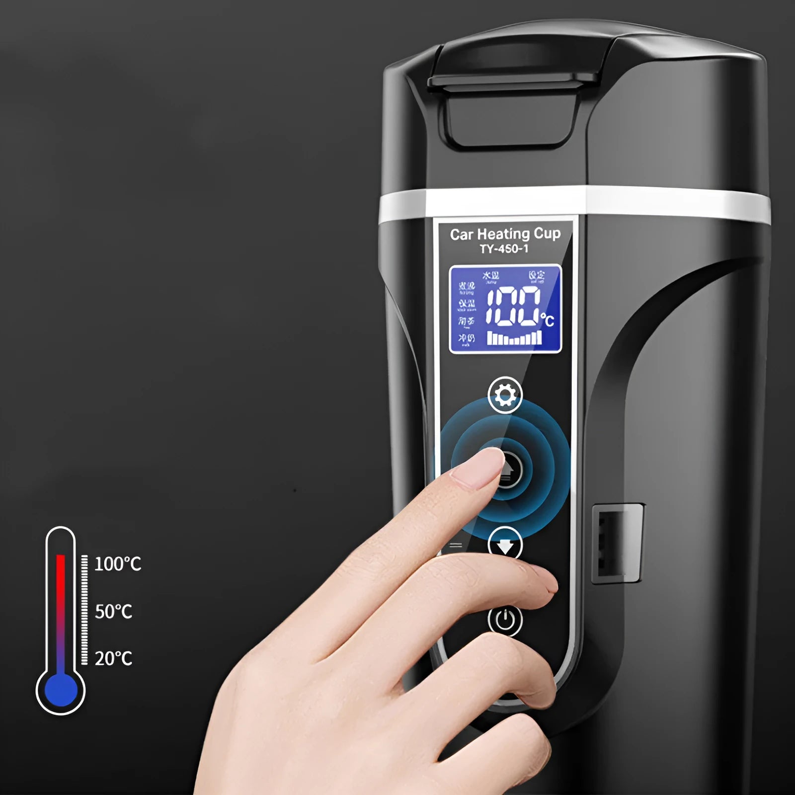 Portable car bottle smart touch digital display insulated cup with 400ml capacity for heating water black and white options