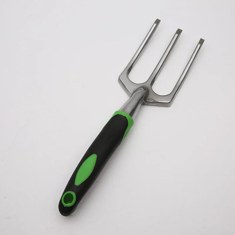 13-piece garden tool set with alloy steel tools and aluminium handles in a storage bag on a wooden table