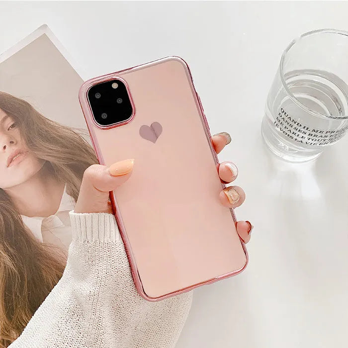 Blue TPU luxury plating love back cover case on an iPhone.