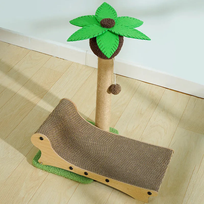Wooden beach chair design cat climbing frame with hemp mat scratching surfaces and chamfered columns