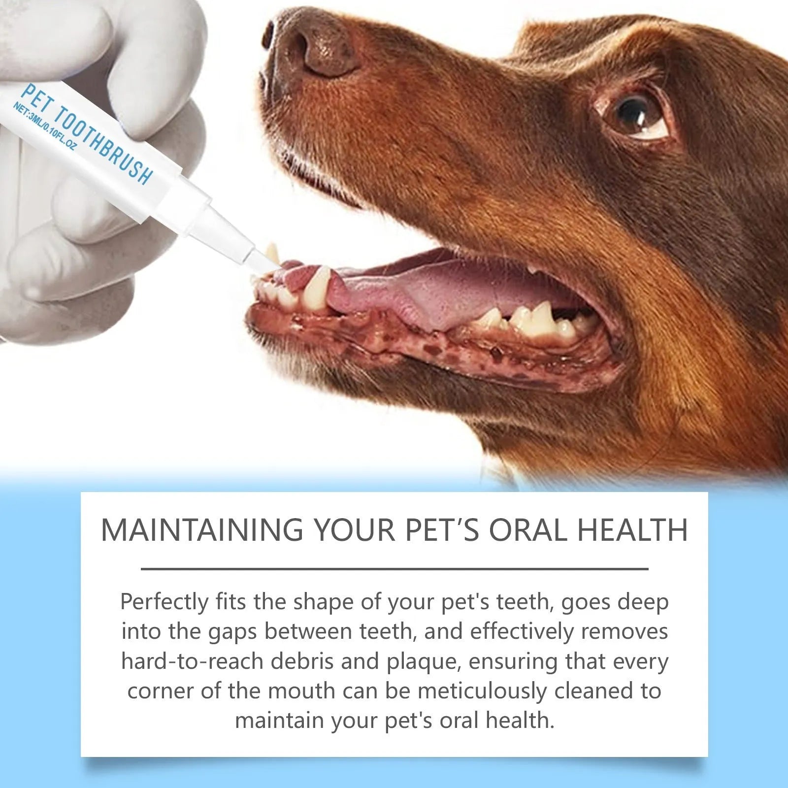 Soft bristle pet toothbrush pen with ergonomic handle for gentle dog and cat teeth cleaning
