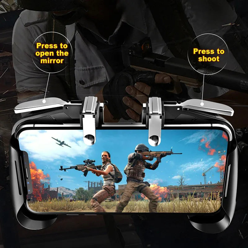 Adjustable mobile game handle controller for smartphones in black, blue, or white colours