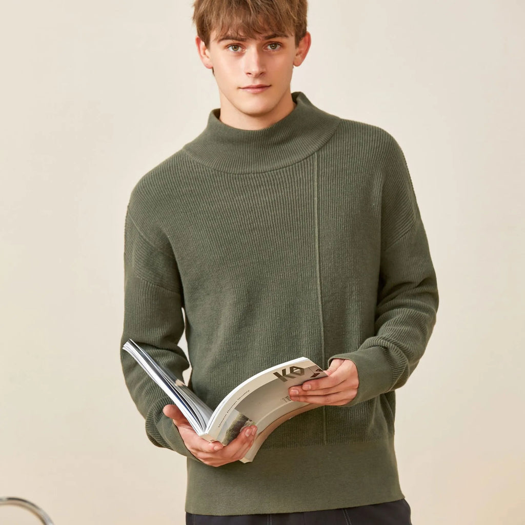 Men's loose fit cotton sweater in grey, round neck, long sleeves, casual style