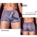 Men's striped boxer briefs in nylon fabric, black white dark grey colours, free size elastic construction