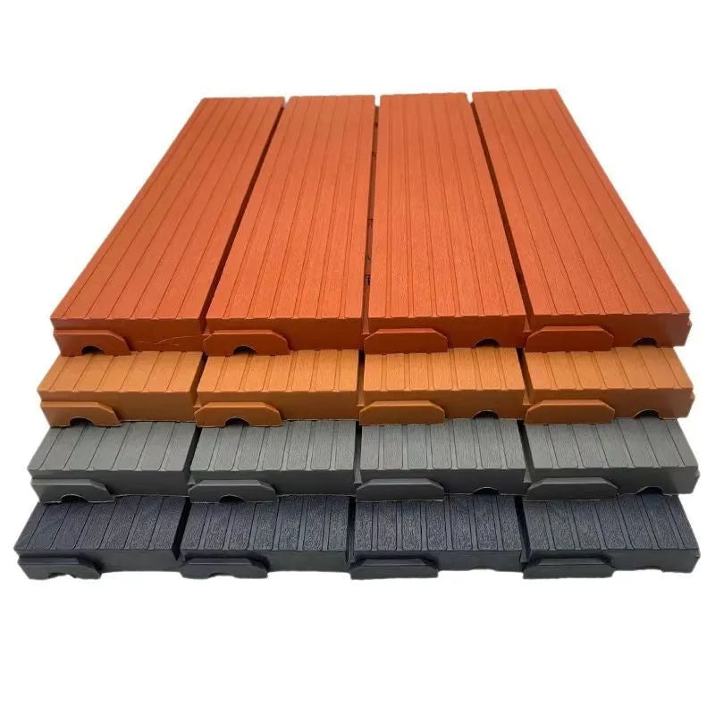 Plastic floor tile with wood grain pattern, showing non-slip surface, 300mm square dimensions.