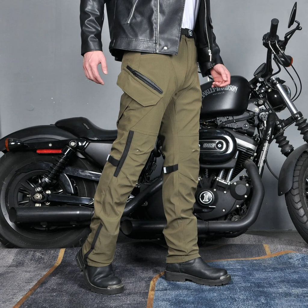 Motorcycle cycling pants with waterproof windproof features in polyester blend fabric