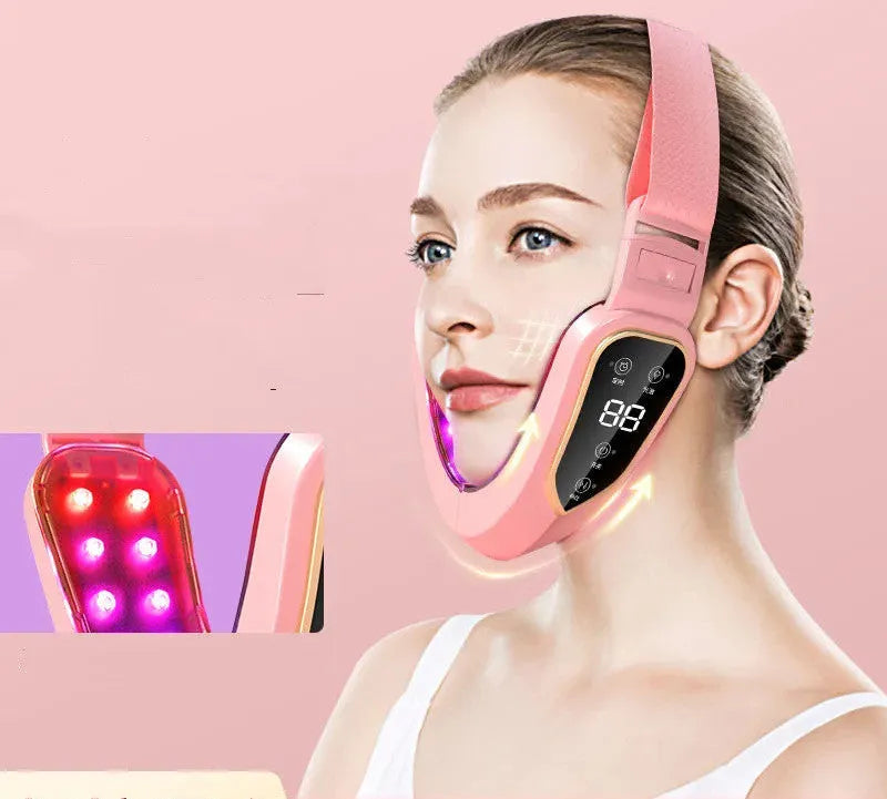 Face-lifting vibration massager in green with USB cable, ABS shell, 12 levels for small V face contouring