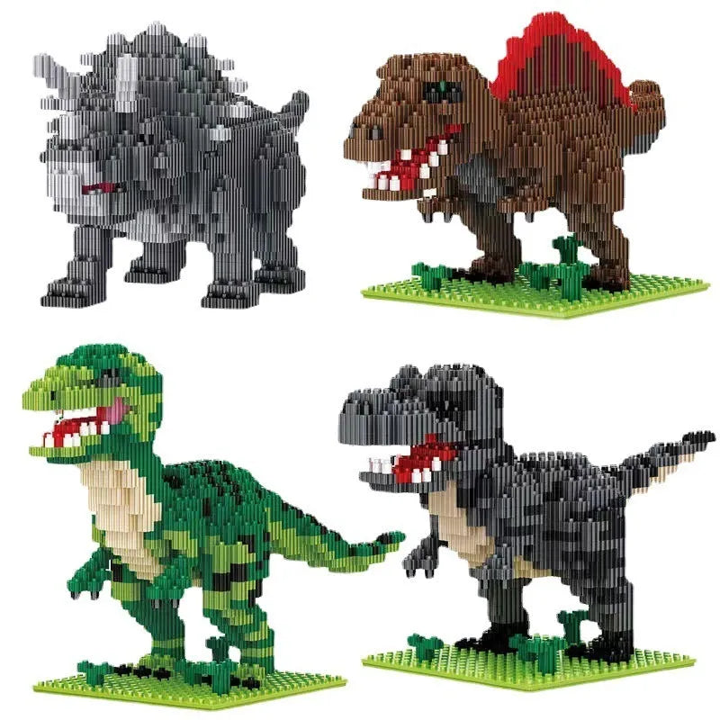 Plastic building blocks dinosaur model assembly kit with small diamond particles in colour box packaging