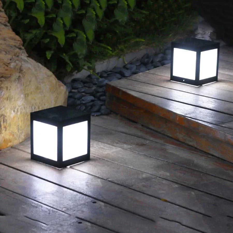 Waterproof solar garden lights with LED illumination for outdoor landscape and pathway lighting