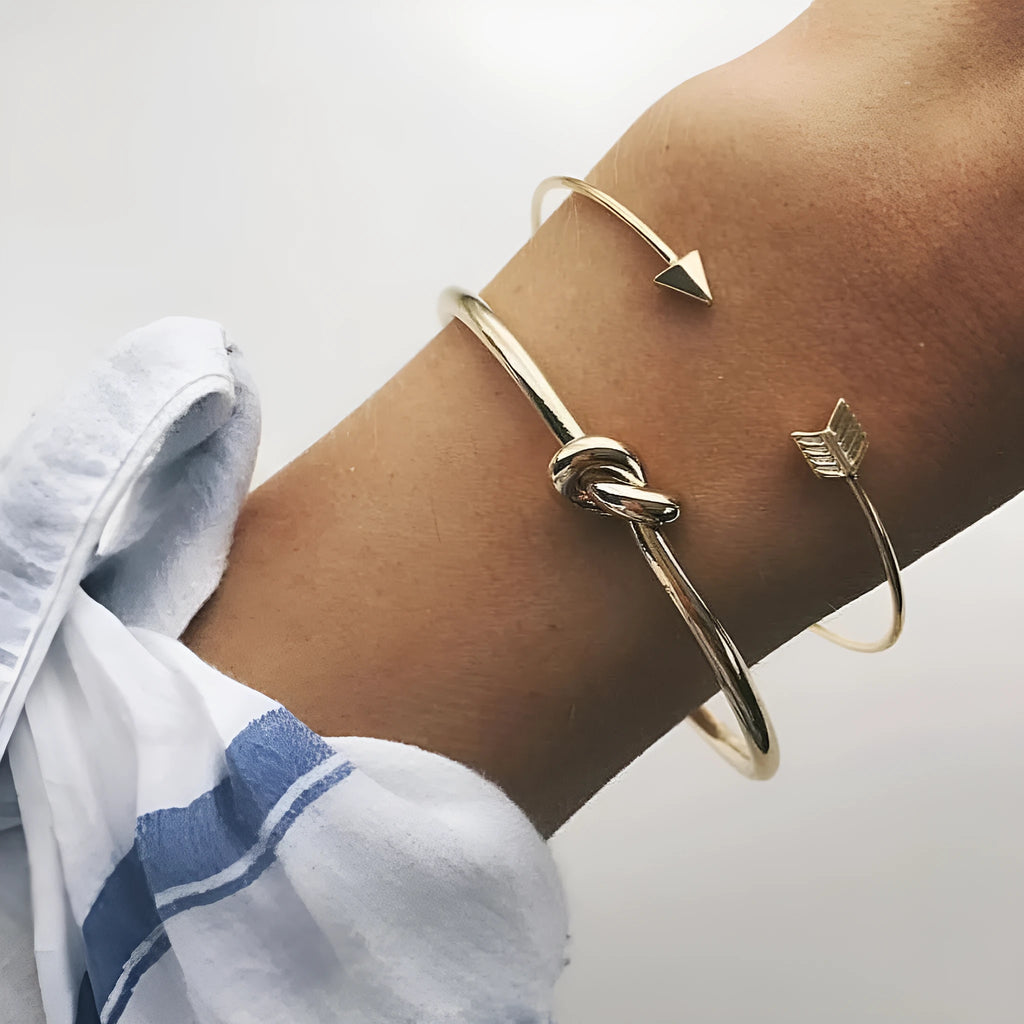 Gold vintage arrow knot cuff bracelet for women with electroplated alloy construction