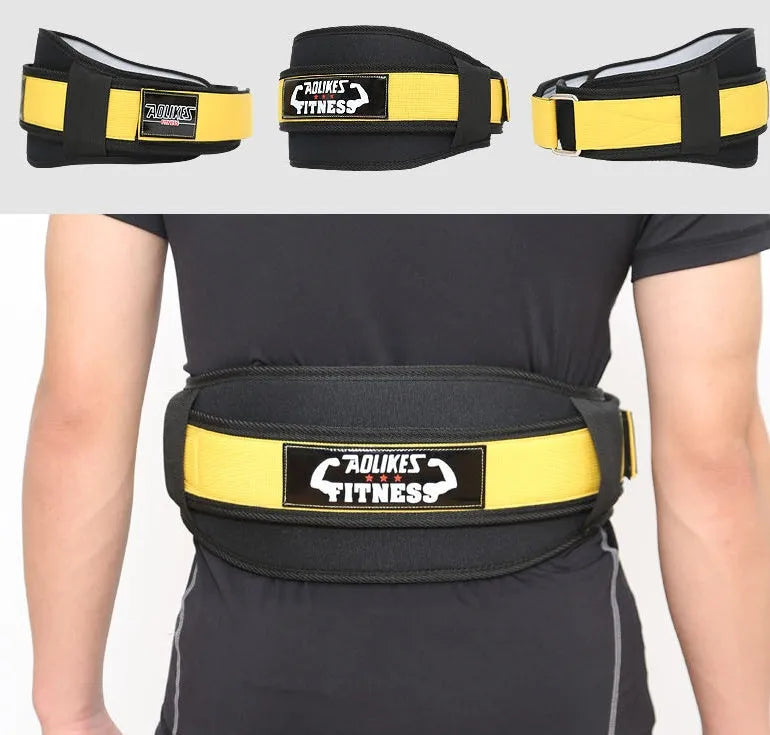 Nylon fitness weightlifting waistband support belt in black colour showing abdominal support design