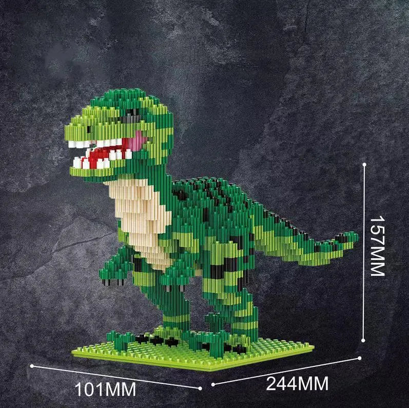 Plastic building blocks dinosaur model assembly kit with small diamond particles in colour box packaging