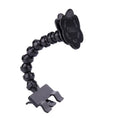 Black pet selfie stick with square and flower clips for camera mounting on pets