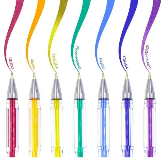 Colour gel pen set with 2.2mm inner diameter, fine tip, available in 25 or 50 piece packs