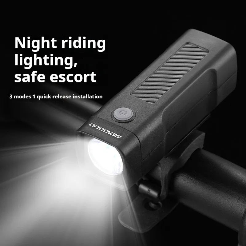 Bicycle headlight with LED and quick release strap bracket for handlebar mounting