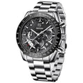 Quartz watch luminous display calendar date 45mm stainless steel strap round alloy case mineral glass