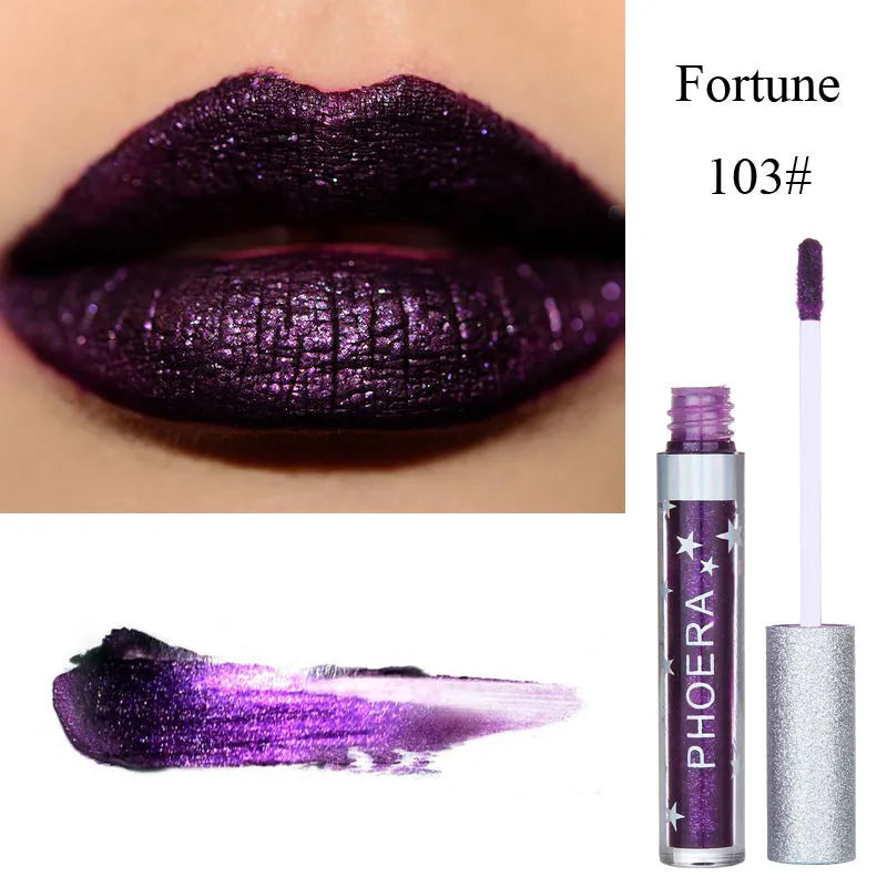 Moisturizing candy colour lip gloss with matte waterproof finish and glitter holiday metallic look, portable size