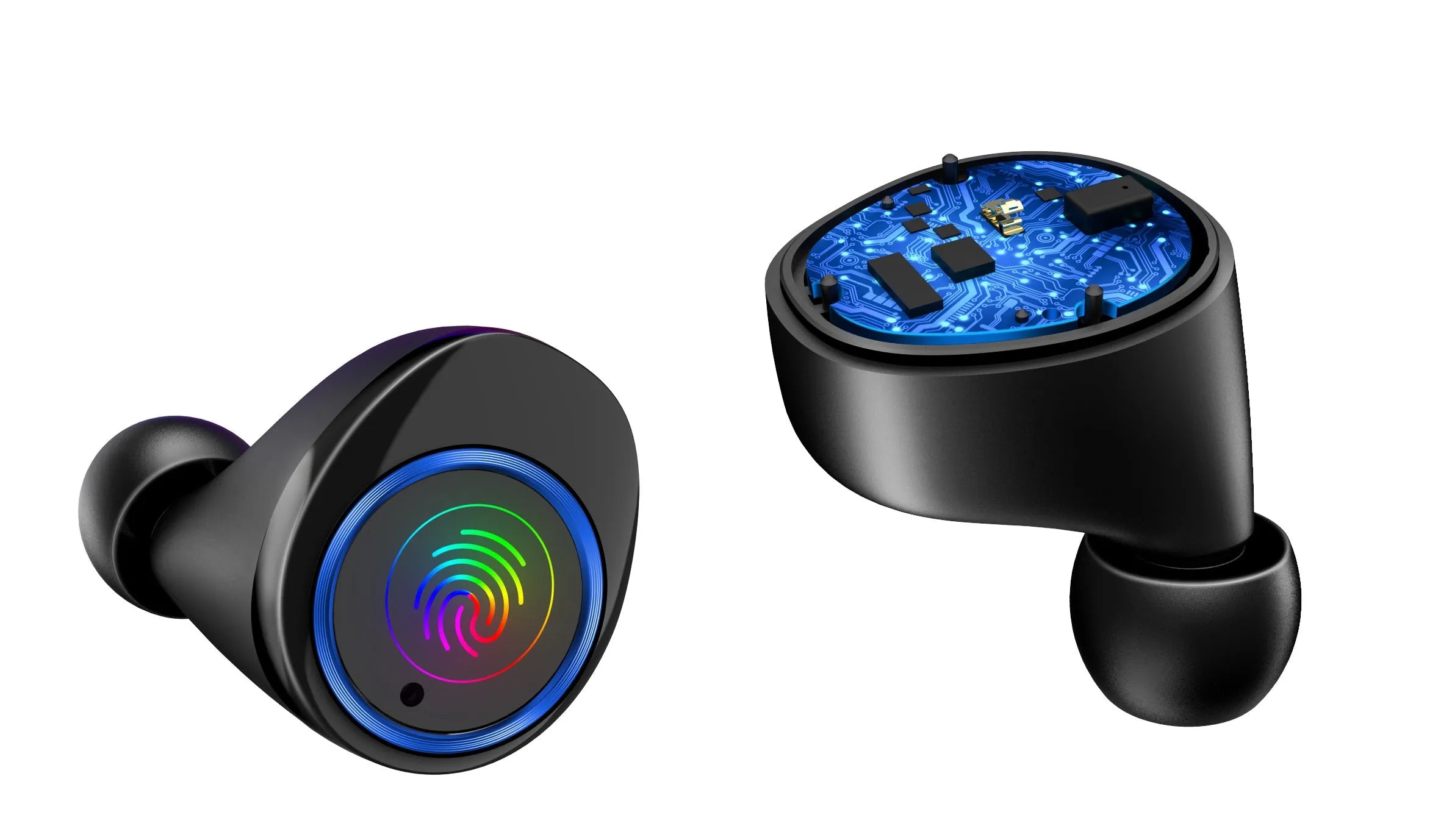 X11 Bluetooth wireless earphones in black with charging case and earpiece sleeves