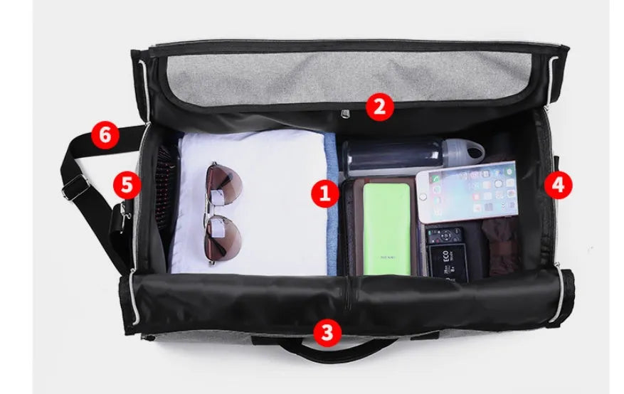 Medium cylinder travel bag in Oxford cloth, shown in black, with zipper opening and cylindrical shape.