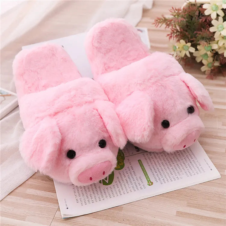 Pink pig-shaped slippers with short plush material and PP cotton filling