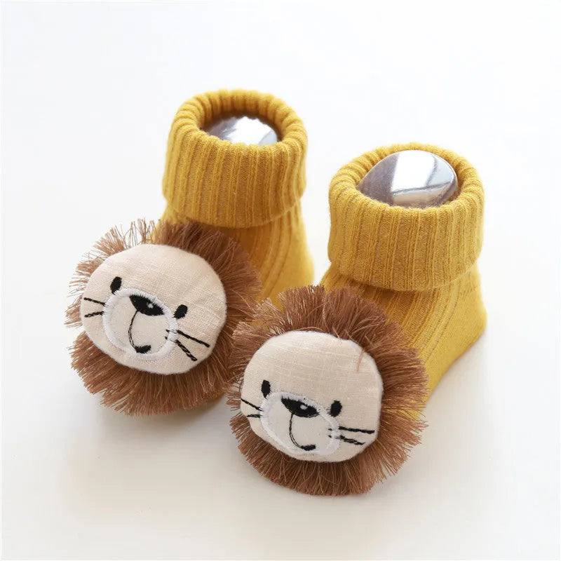 Cotton baby floor socks in various colours and patterns including bows, stars, and animal designs