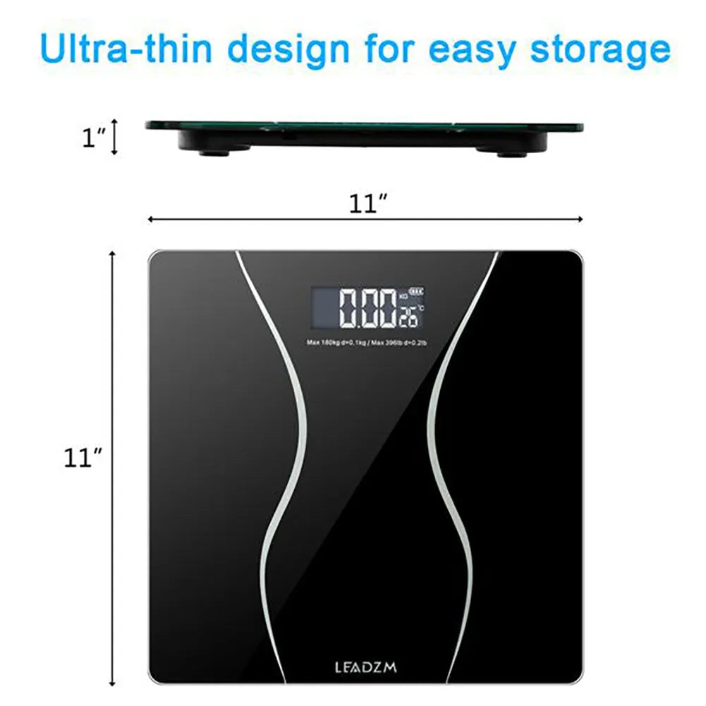 Black electronic body scale for household weight measurement up to 180kg capacity