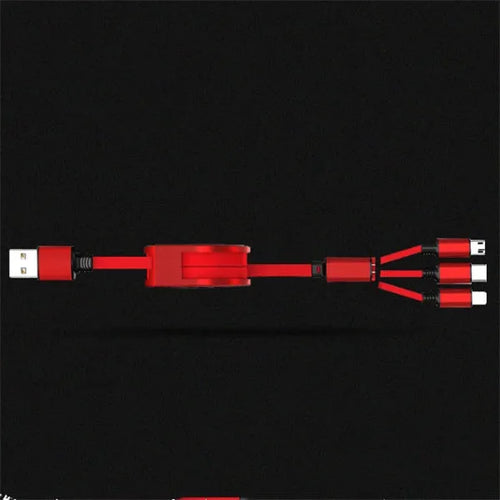 3-in-1 telescopic charging cable extended to 120cm with split connectors and titanium alloy interfaces