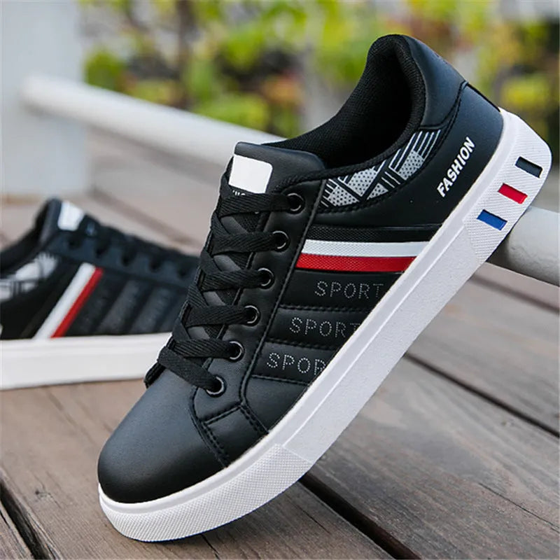 Sports shoes in black, grey or white colours showing EU size tags from 39 to 44