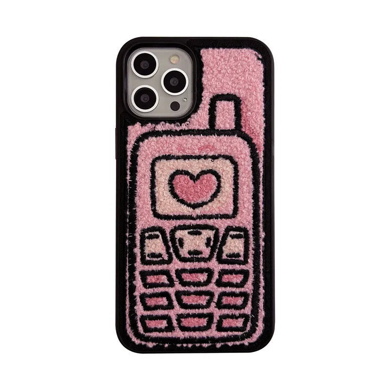 Pink TPU iPhone case with towel embroidery design on back