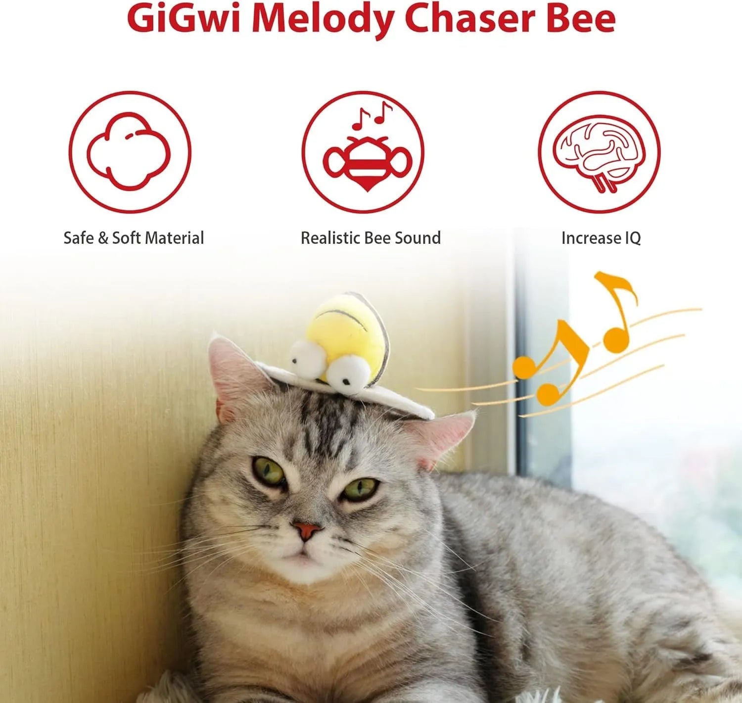 Yellow bee-shaped electronic cat toy with motion-activated squeaking sounds