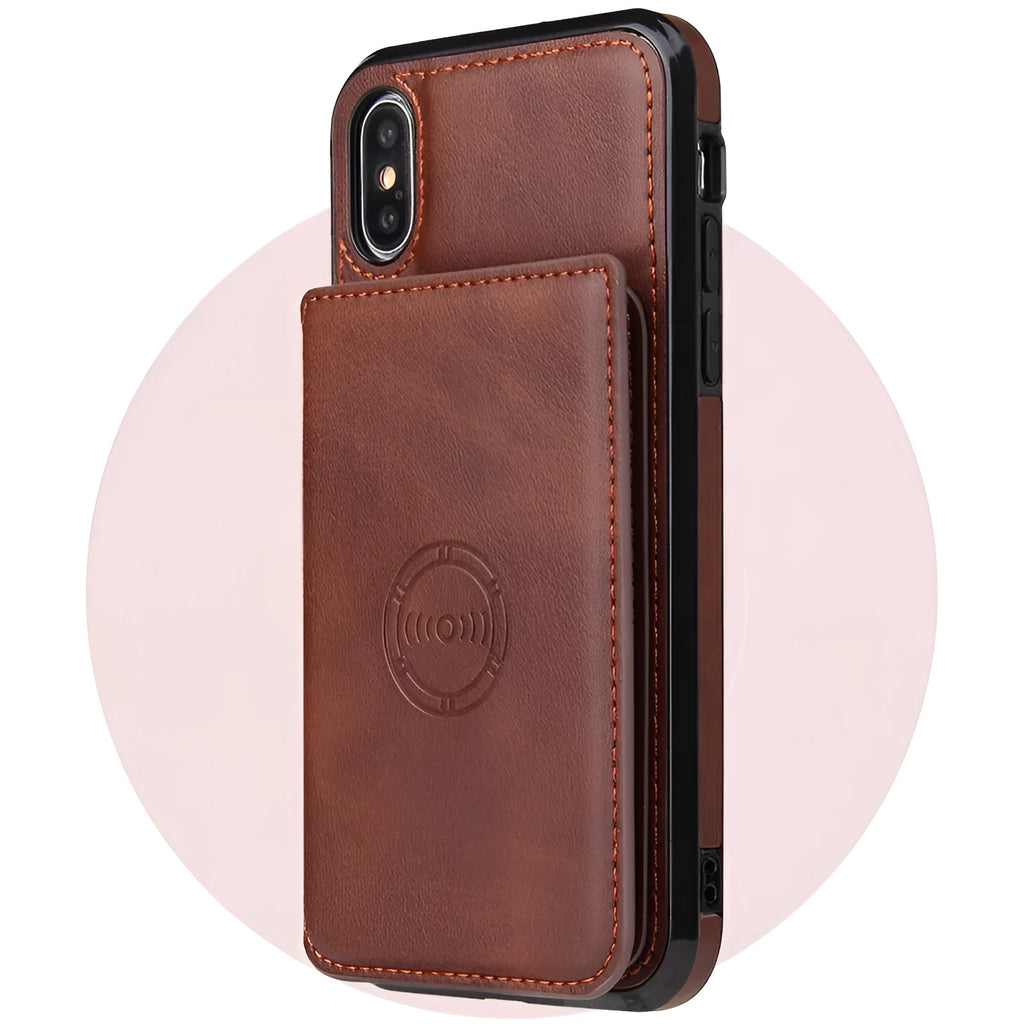 Imitation leather card wallet phone case back cover for iPhone in multiple solid colours