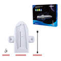 White PS5 Slim charging base with cooler pad, RGB lights, and USB charger