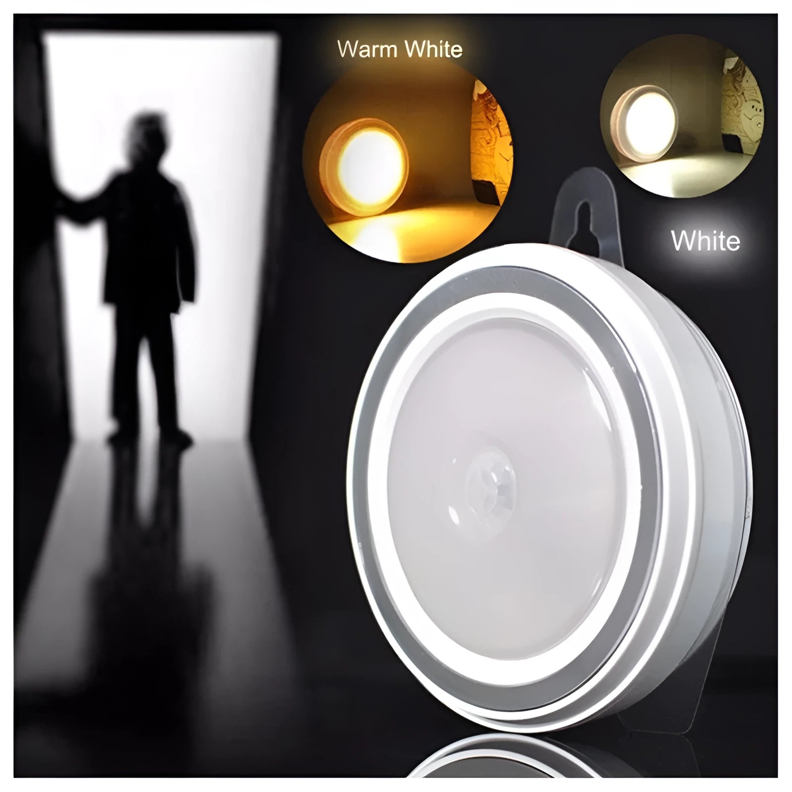 Smart body motion sensor LED light with infrared detection, 80mm diameter circular design