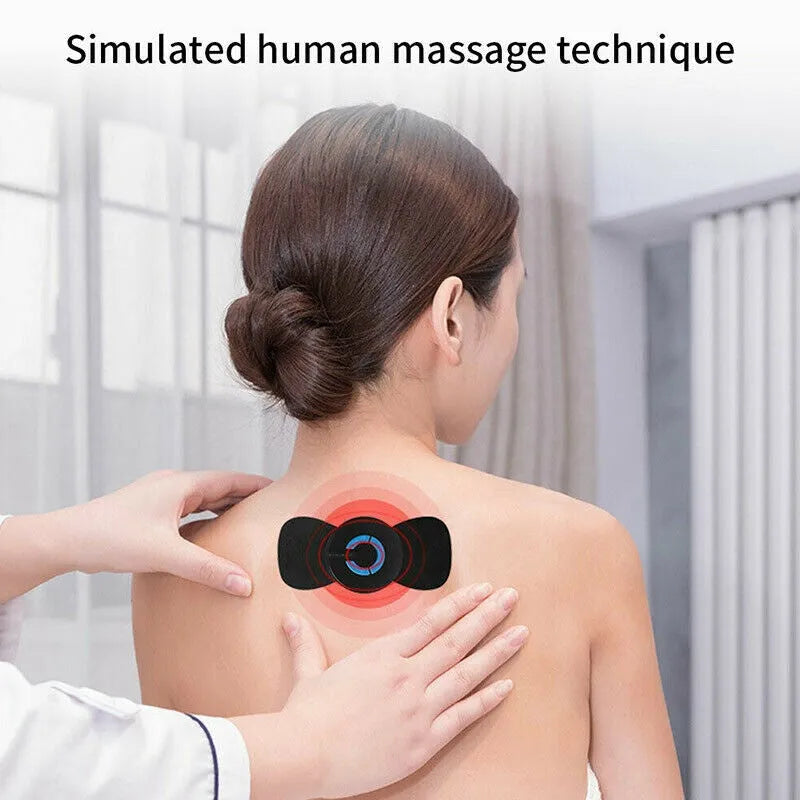 Mini electric shoulder and neck massager with massage patches, 15x7x2.3cm, black, rechargeable or battery powered