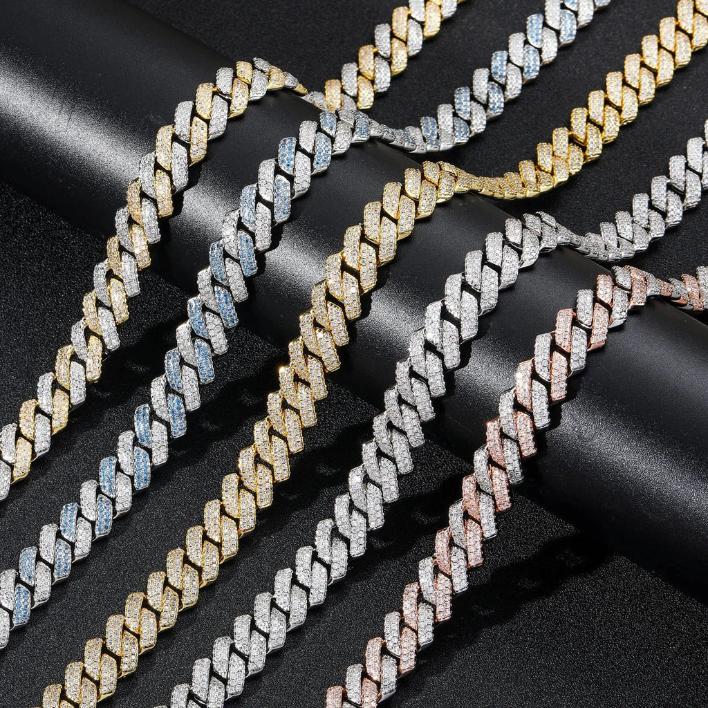 14mm copper Cuban link chain for men with micro-inlaid zircon stones in gold finish, 18 inch length