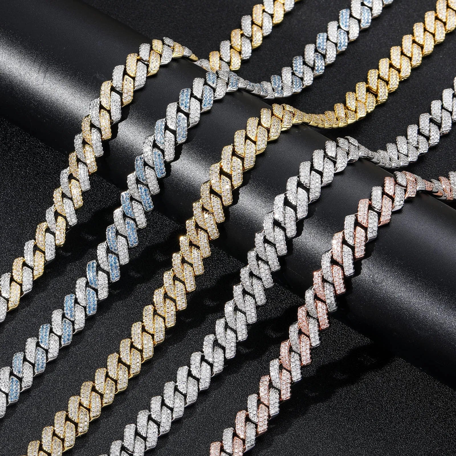14mm copper Cuban link chain for men with micro-inlaid zircon stones in gold finish, 18 inch length