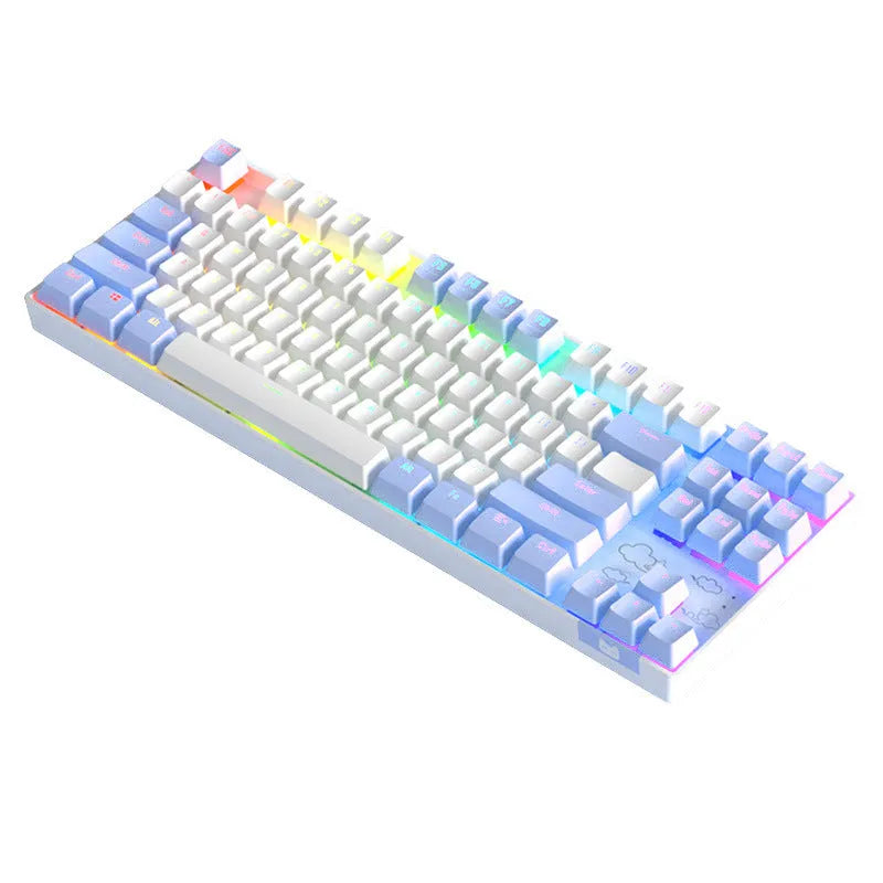 Wireless Bluetooth mechanical keyboard with metal construction in purple-white colour scheme