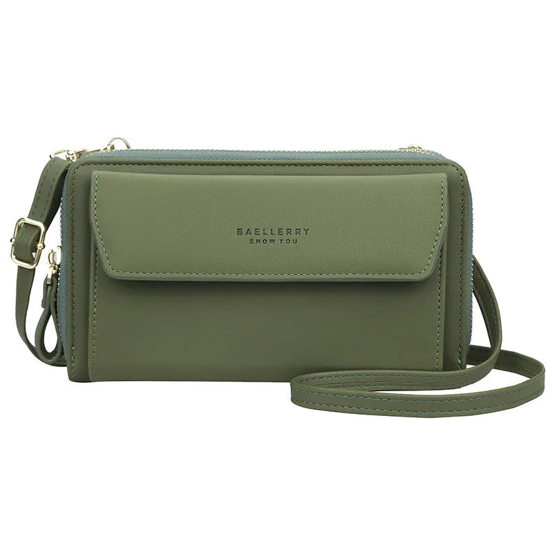 Ladies long wallet in PU leather with double zipper, horizontal square shape, shown in multiple colour options