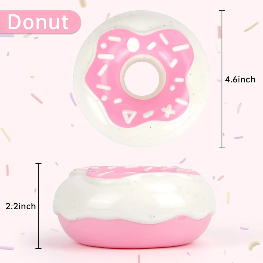 TPR donut dog toy in coffee colour with embossed surface for teeth grinding and hidden squeaker