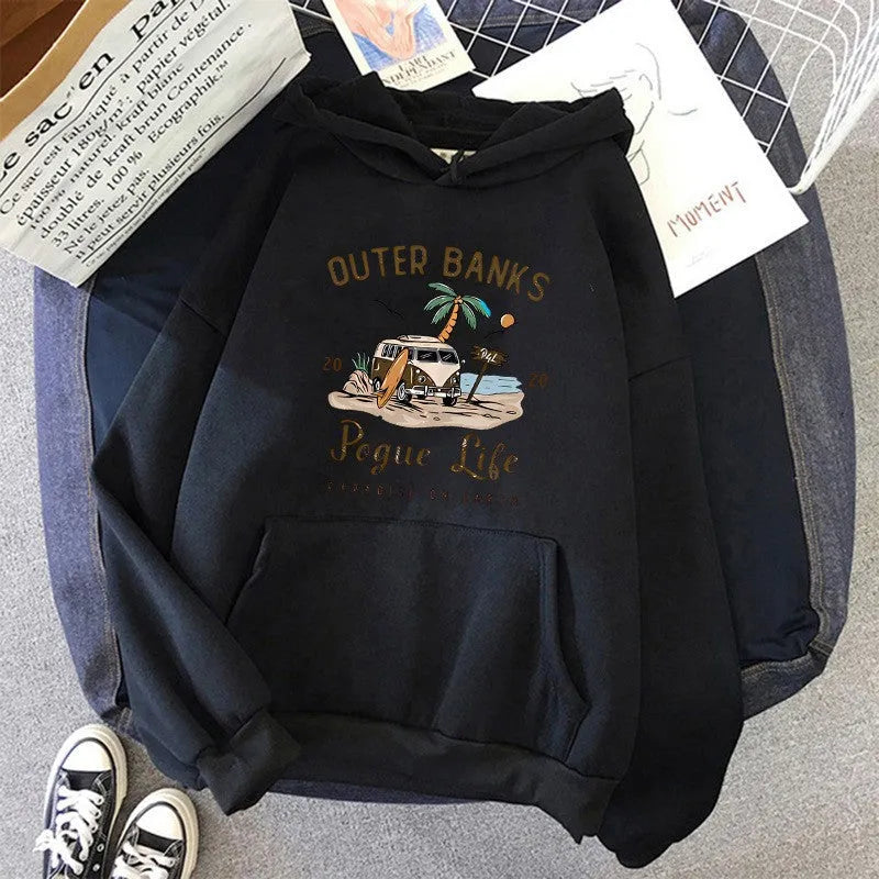 Bund Exploration hooded hoodie pullover with letter pattern for men and women, polyester fabric, long sleeves, available in multiple colours and sizes