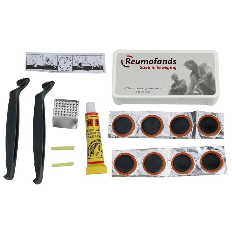 Bicycle saddle cushion with waterproof cover and installation tools including wrench and tyre patch kit