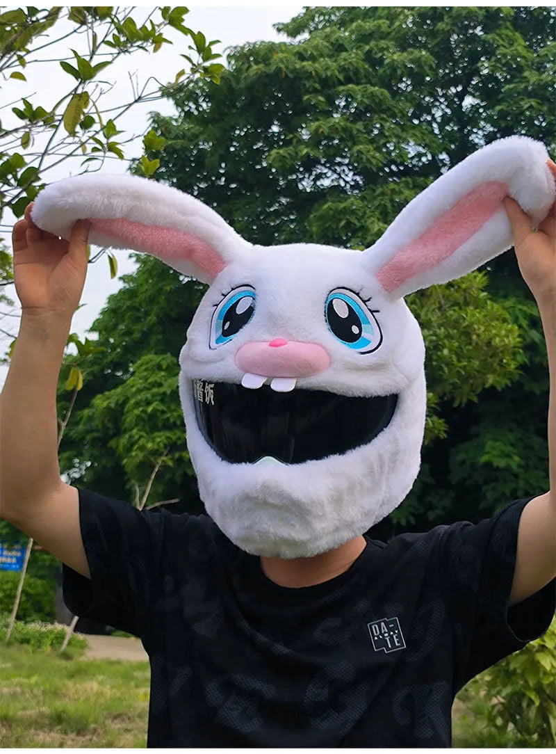 White long-eared rabbit head decorative cover for motorcycle helmet