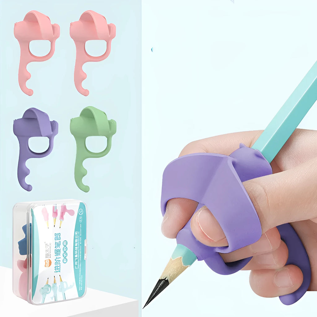 Student correcting pen holder in silicone with five-finger full positioning design for zero-based learning, mixed colour pack