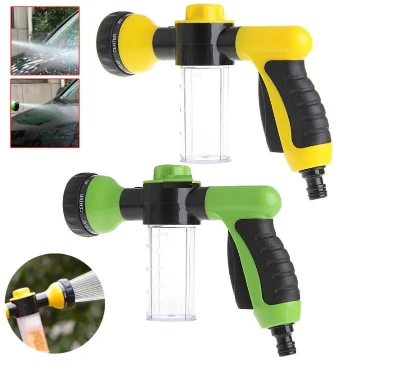 Green high-pressure foam spray gun with adjustable nozzle for car washing and garden watering