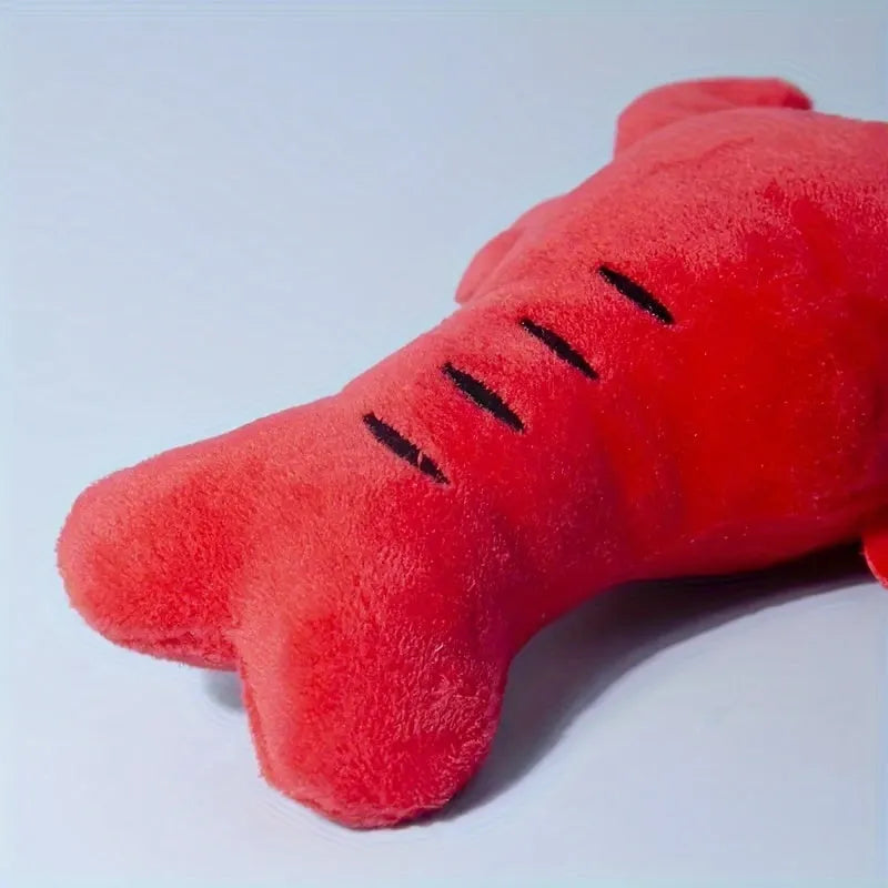 Red lobster plush dog toy with squeaker for small and medium breeds
