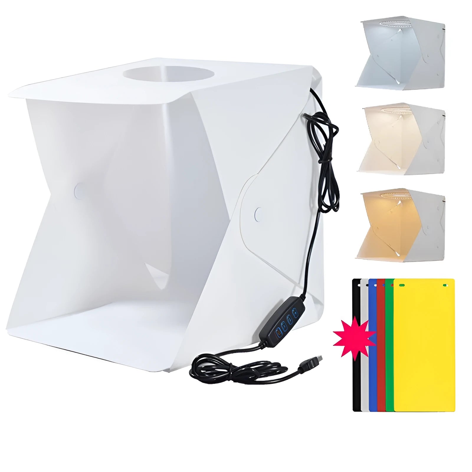 40cm folding studio LED soft light box with adjustable colour temperature and six colour background cloths