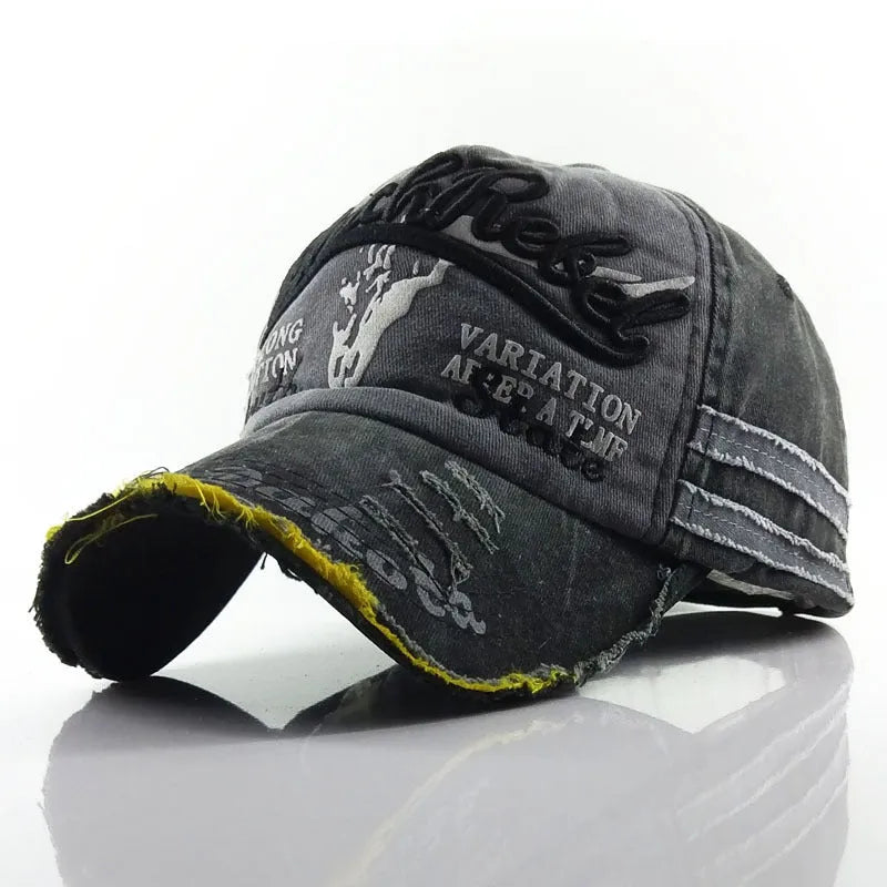 Duck cap made of cotton twill with embroidered old bull head, dome crown, available in six colours
